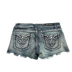 Red Rivet Women's Distressed Gray Jean Shorts Bedazzled Pockets Size 11 Cutoffs